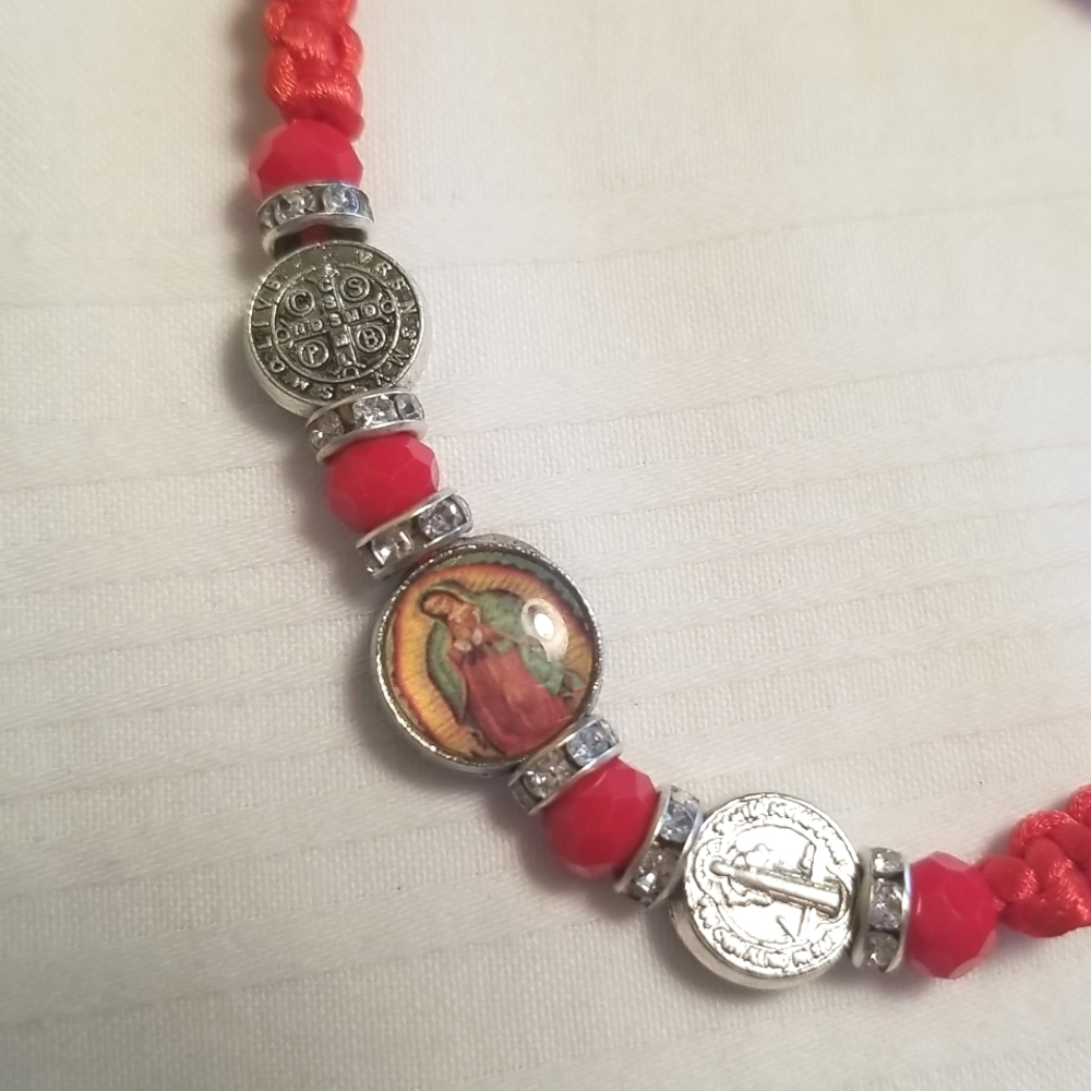 Silver Red Rhinestone Religious Bracelet - Picture 2 of 3